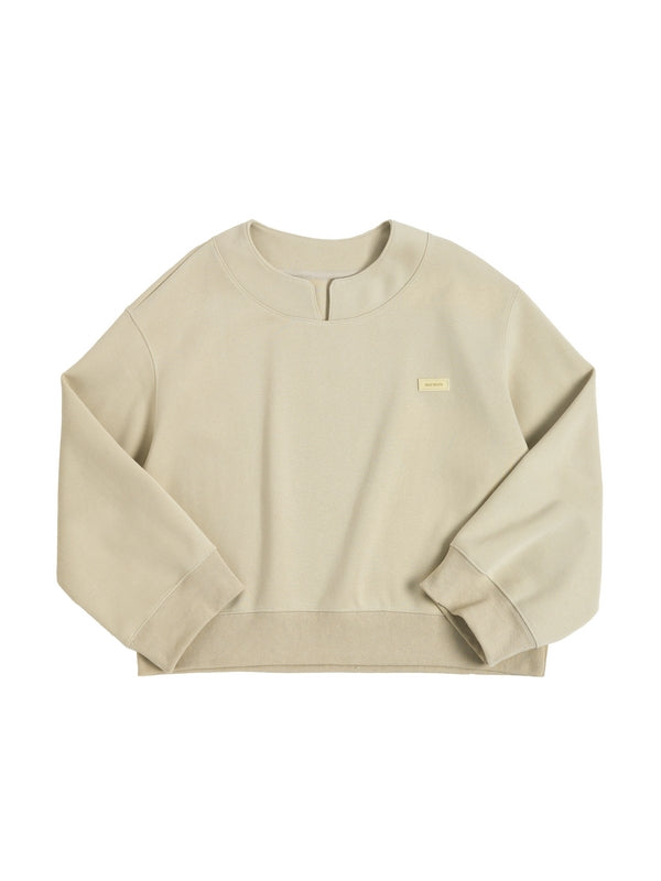 Solid Color V Neck Label Decor Oversized Hoodie