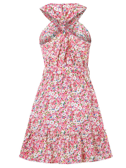 Ariana Halter Floral Mini Dress - Pink