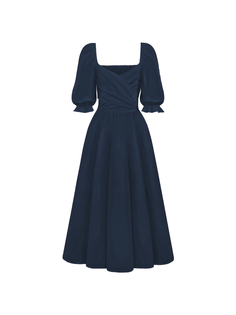 SUNSET SANDS TWO WAY WEARABLE MIDI DRESS - NAVY