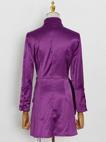 Shirt Dresses Draped Button Up Asymmetrical Casual Mini Dresses