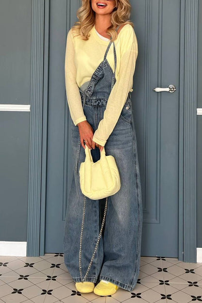 Vintage Washed Wide-Leg Overall Jeans