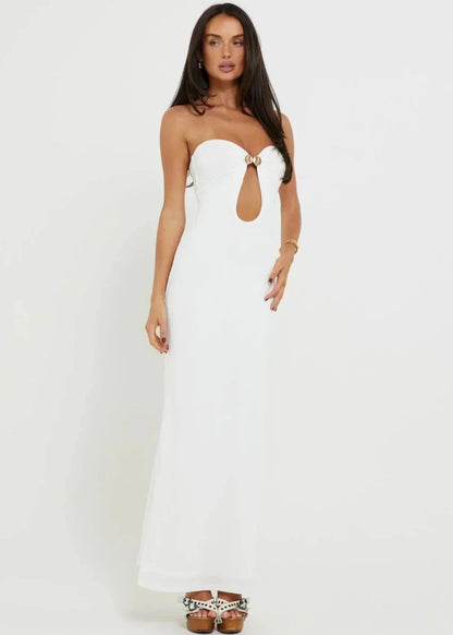 Strapless Sweetheart Ring Hardware Keyhole Cutout Bodycon Maxi Dress
