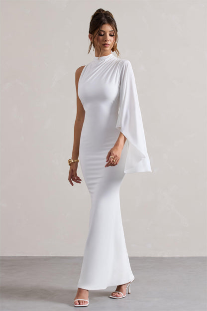 Cape Sleeve Solid Round Neck Midi Dress