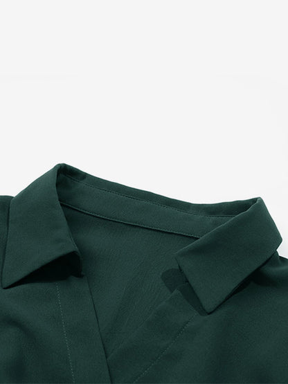 Midi Dresses Dark Green V-Neck Long Sleeves Fall Dresses For Women