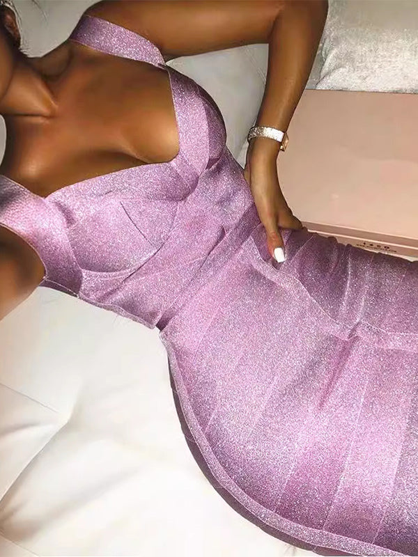 Bandage Dress Wide Strap Backless Sexy Birthday Party Mini Dresses