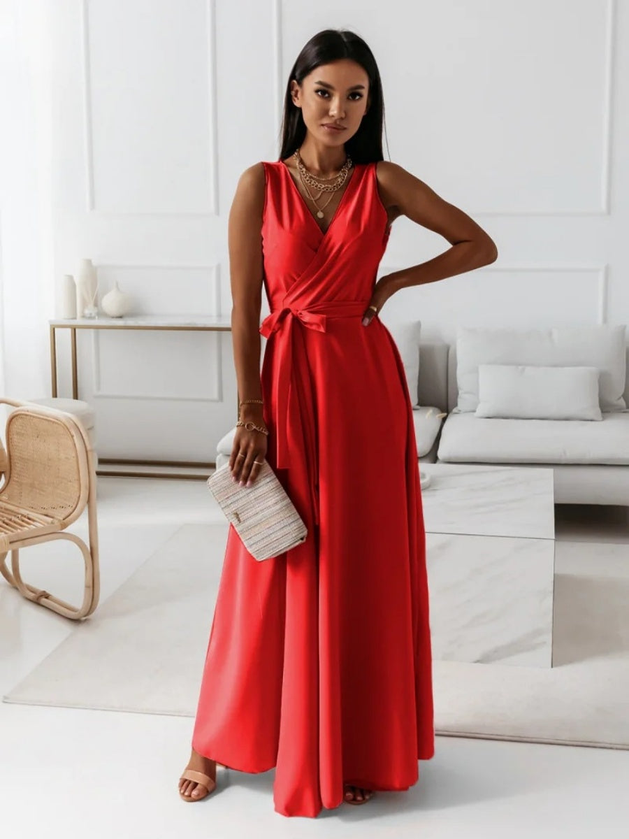 Lace Up V-neck Formal Dress Maxi Dresses