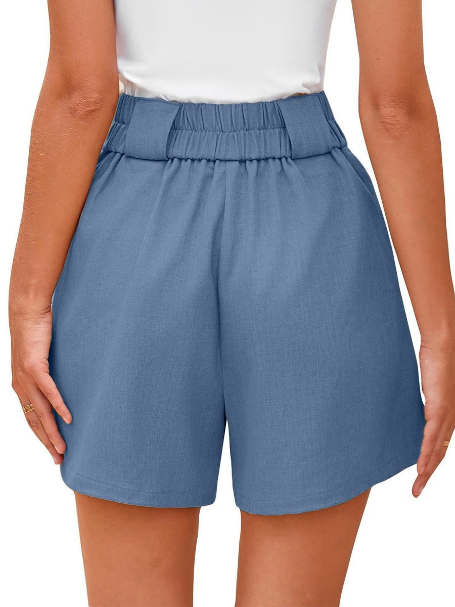 High-waisted Solid Color Comfortable Shorts With Pockets