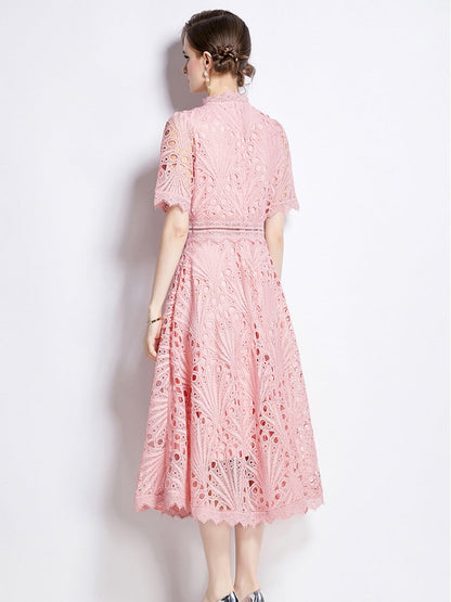 Crocheted Embroidered Lace Midi Dress