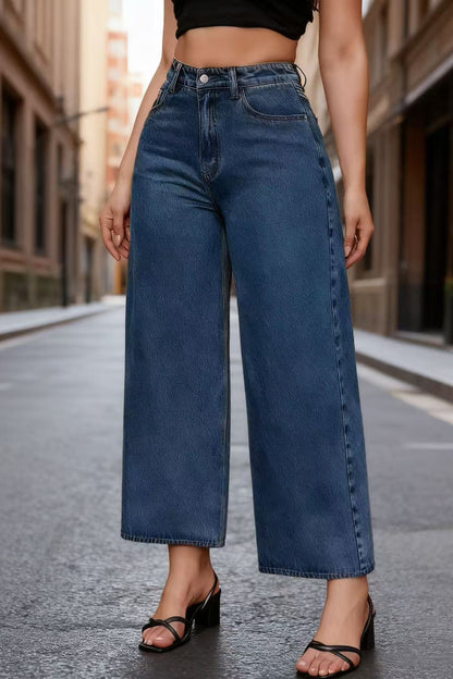 Stylish High-waisted Casual Pocket Straight Leg Jeans