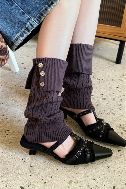 Cable Knit Foldover Button Leg Warmers