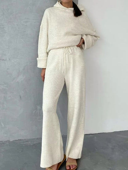 Solid Oversized Hoodie & Drawstring Wide Leg Pants Set