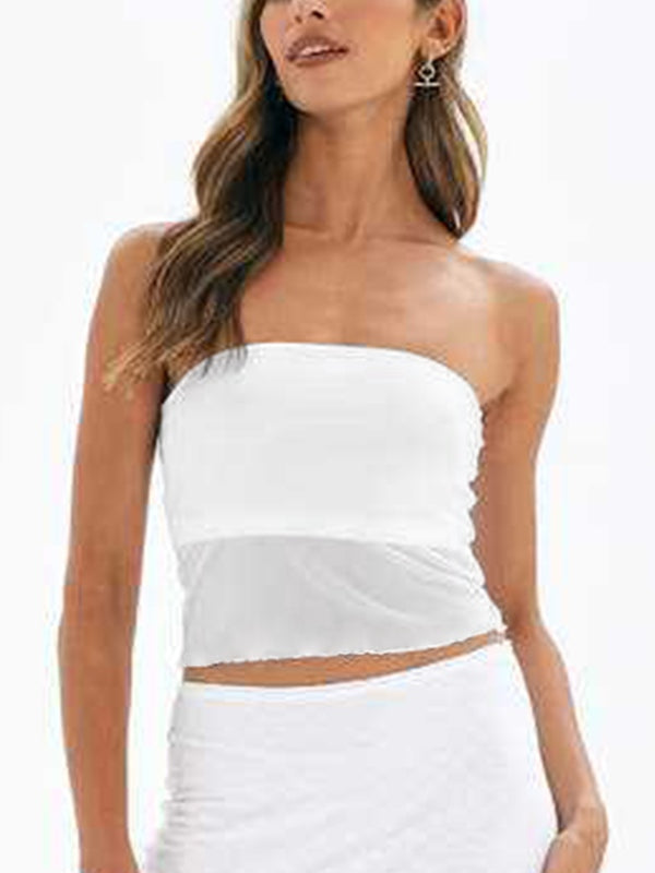 Plain Mesh Slim Fit Bandeau Top