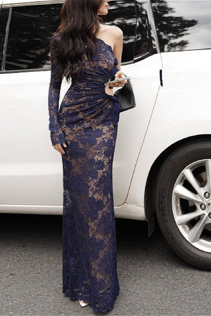 | Lace One-Shoulder Maxi Dress