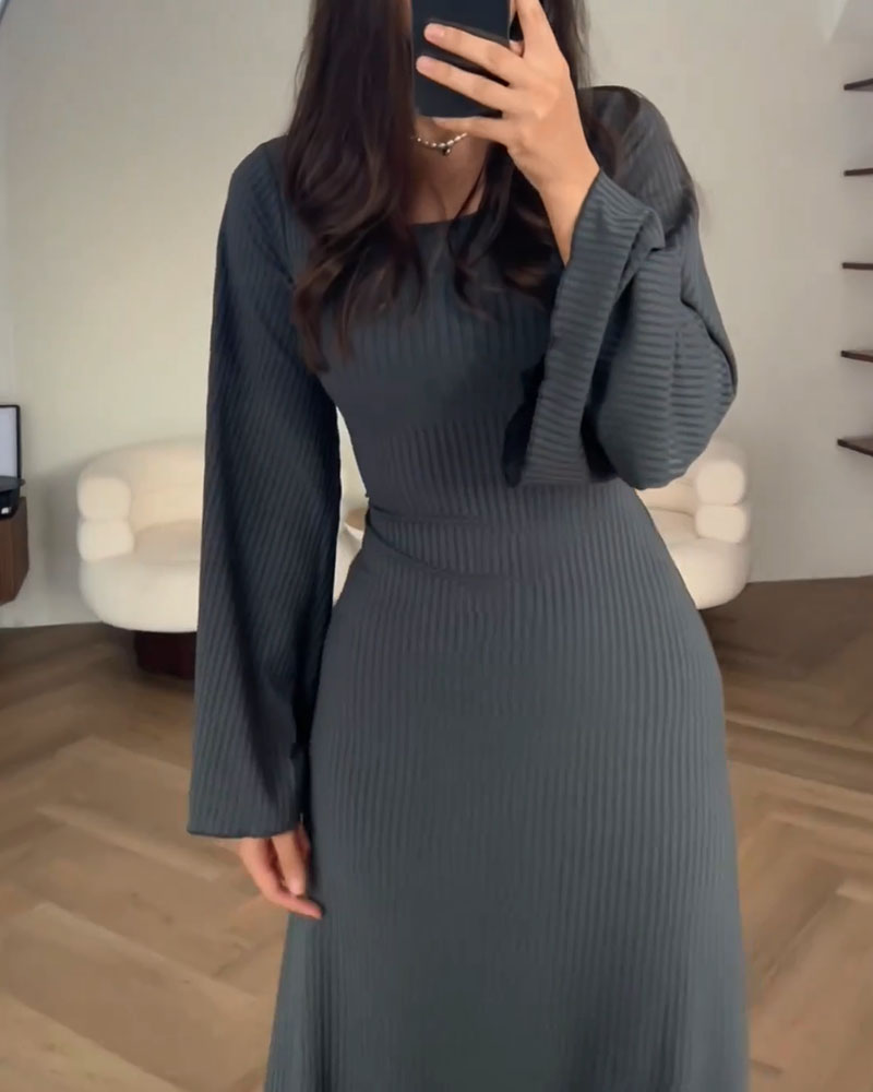 Lavender Ribbed Knit  Sleeve Maxi Dress
