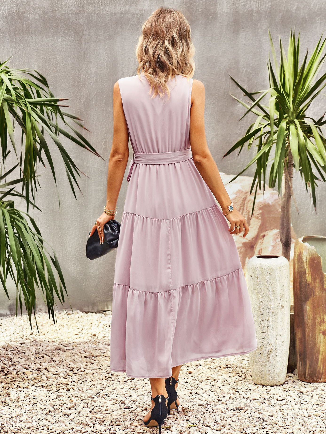 Lace Up Chic V-Neck Sleeveless Midi Dress