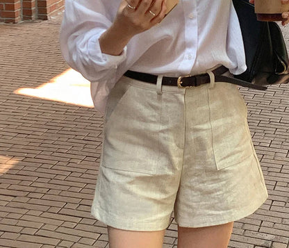 Linen Pocket Korean Straight Short