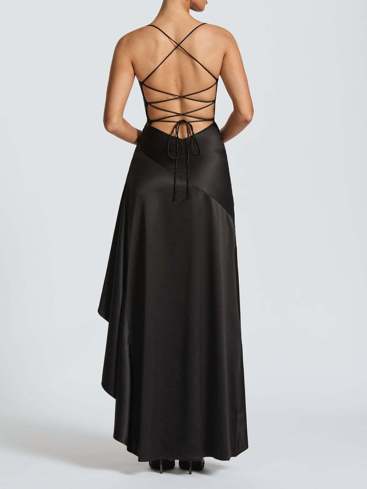 Spaghetti Strap Backless Ruffled Irregular Long Dress