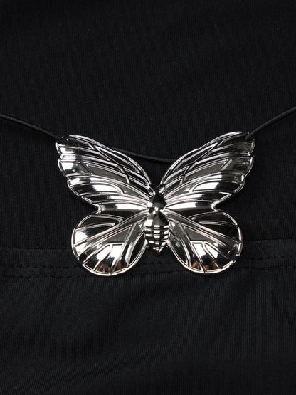 Hollowed-out Backless Design With Butterfly Metal Embellishments Mini&Short Dresses