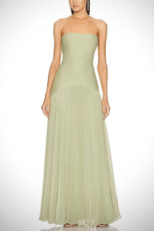 Margovil Strapless Tube Patchwork Pleated Maxi Dress