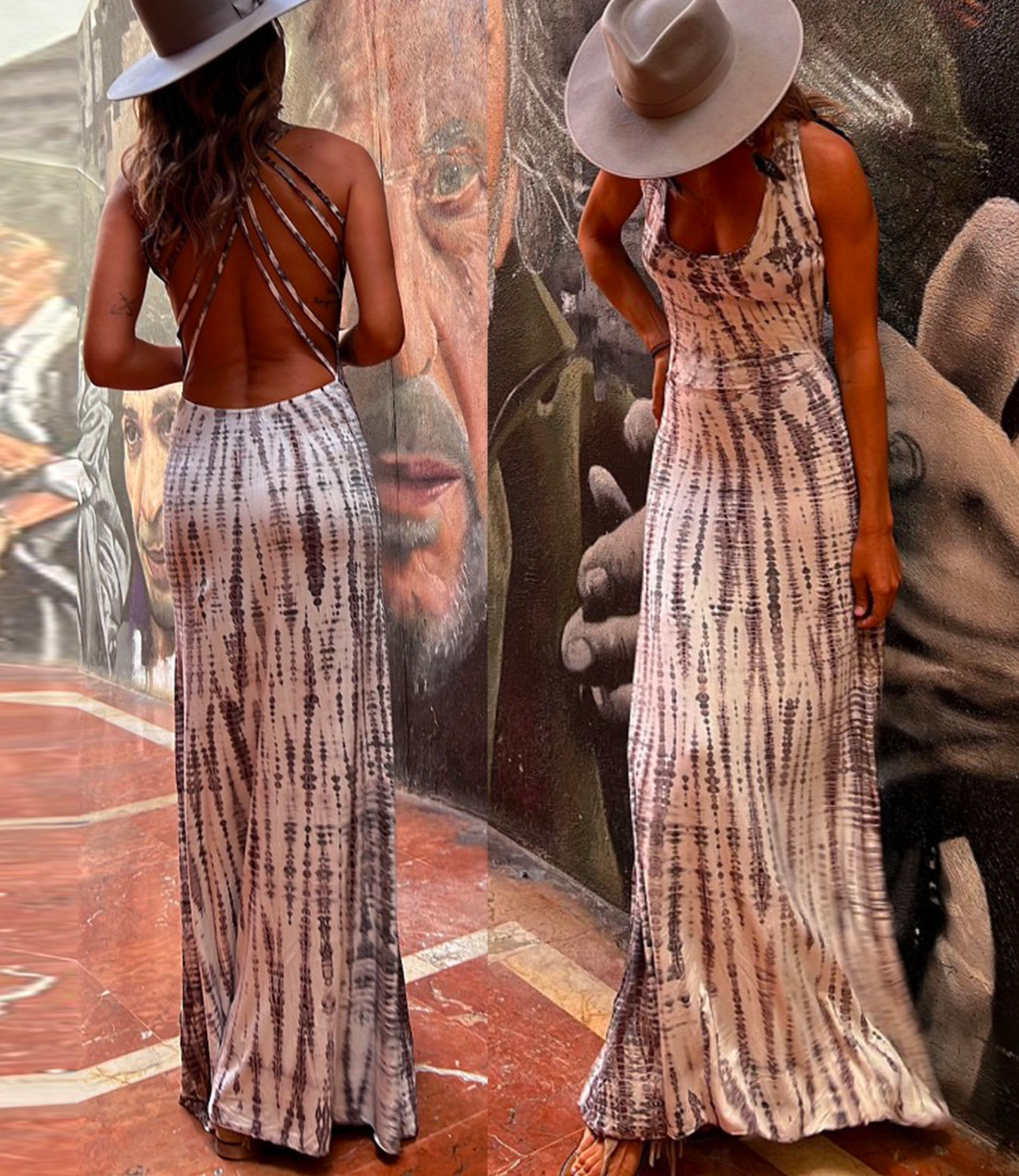 Margovil Criss Cross Open Back Tie Dye Maxi Dress