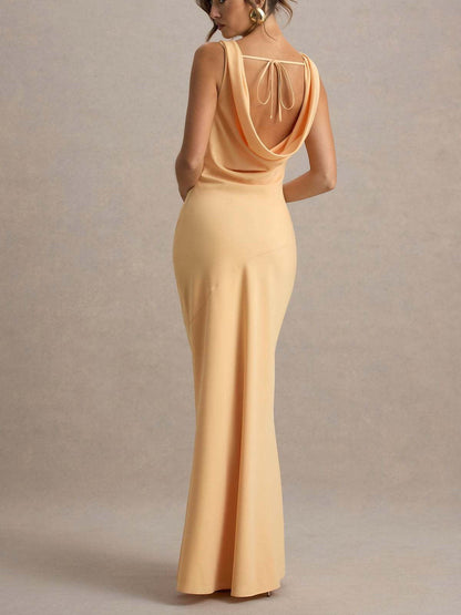 Satin Fitted Bodycon Fishtail Backless Sexy Zipper Maxi Dresses