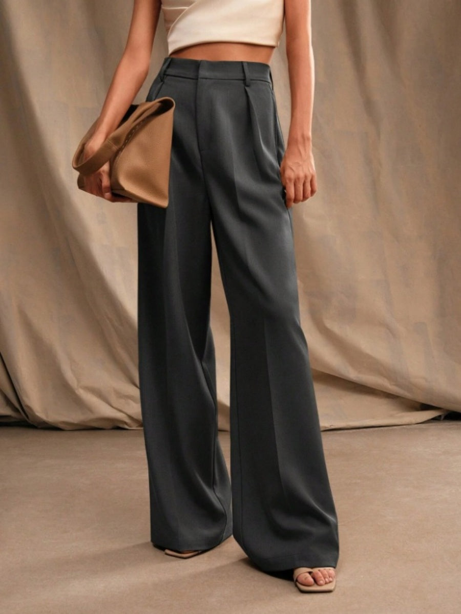 Commuting Loose High-waisted Straight Wide-leg Trousers