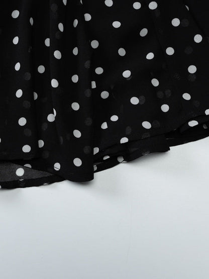 Polka Dot Print Fitted Waist Strapless Halter Neck Short Dress
