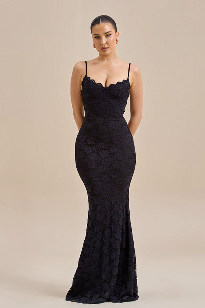 Backless Bodycon Cami Maxi Lace Dress