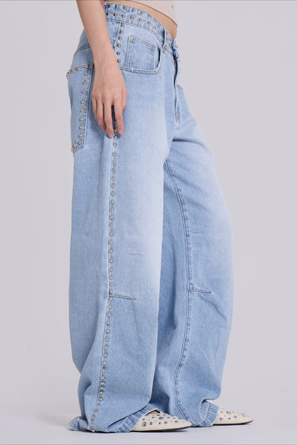 Loose Fit Beaded Decorative Unique Jeans