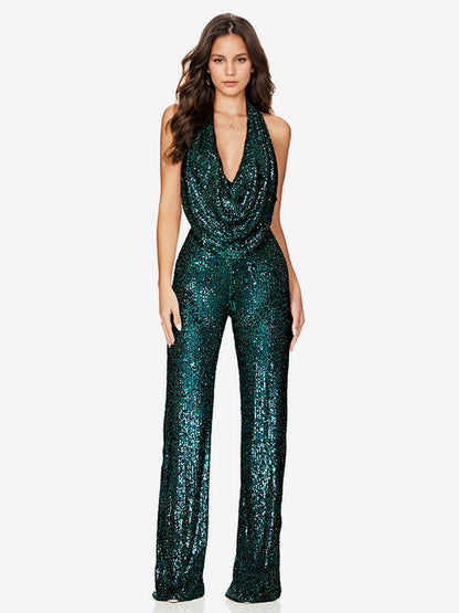 Sequin Jumpsuit Semi Formal Sleeveless Club Nightwear For Women