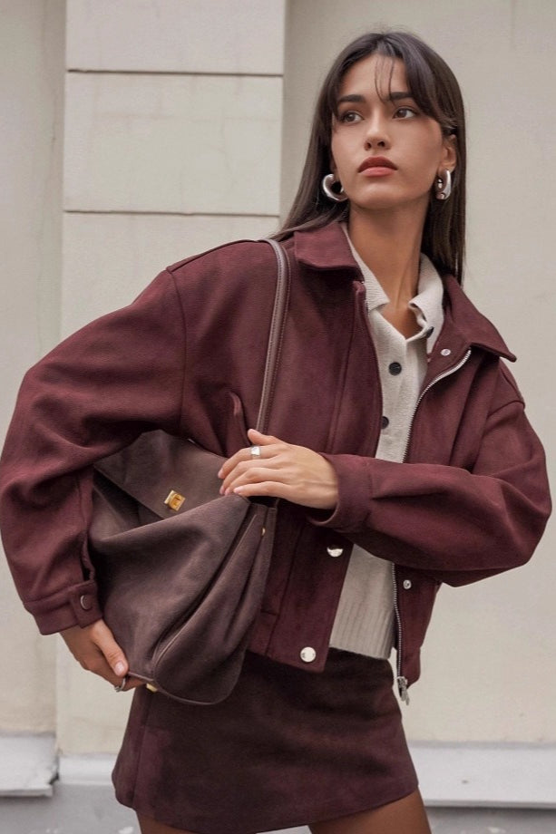 Vintage Red Brown Suede Lapel Jacket