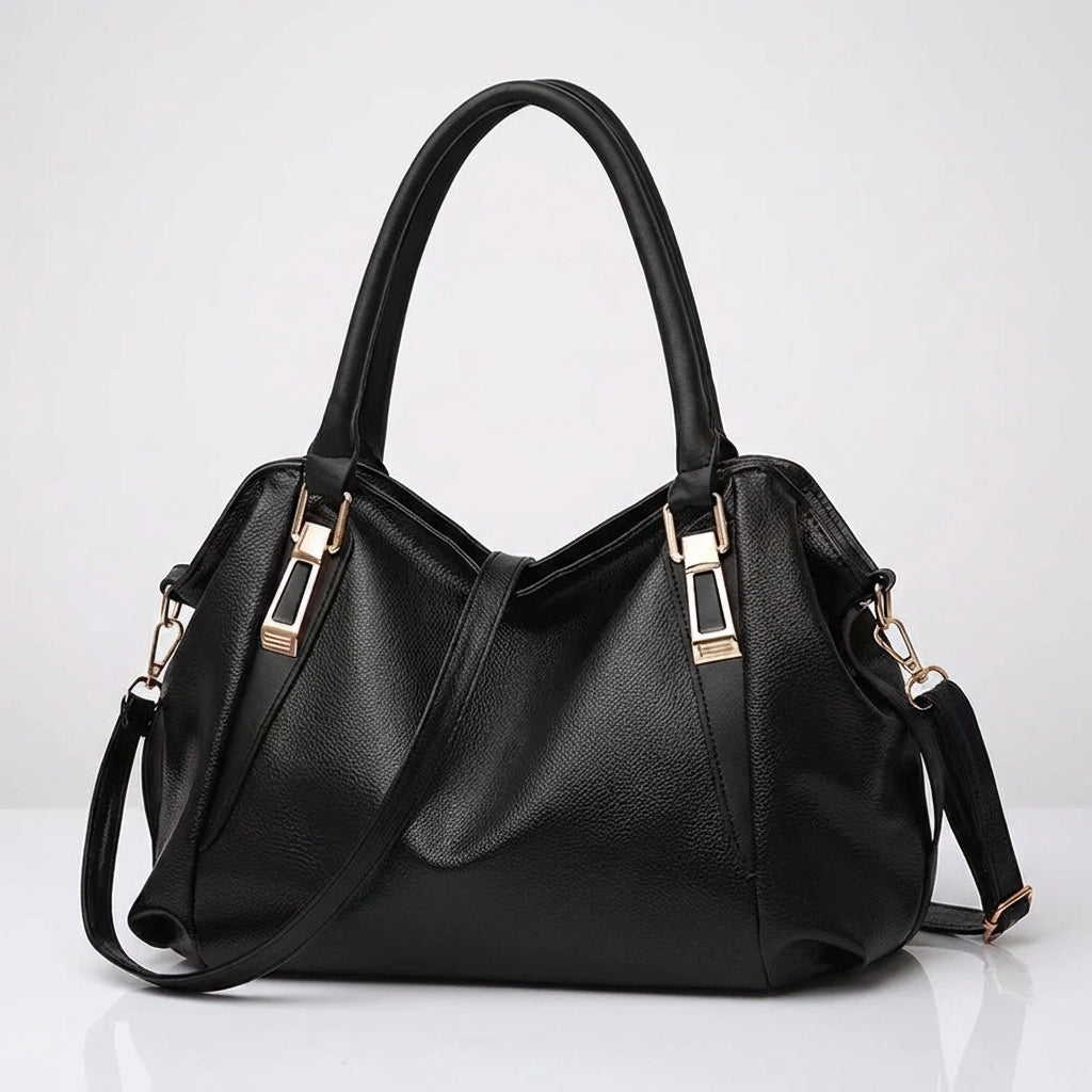 Women's Wide Leather Handbag With Long Strap – Stylish Shoulder Bag