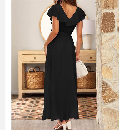 V-Neck Ruffle Short Sleeve Maxi Dress in Multiple Colors