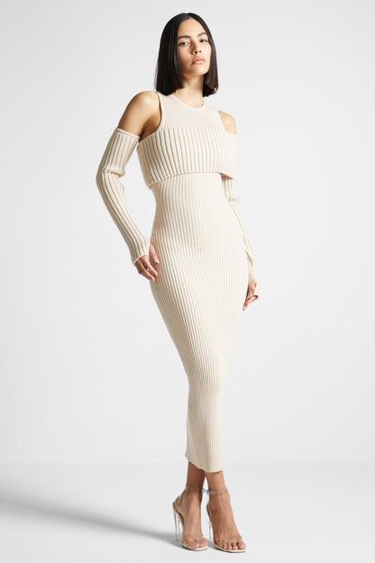 Knit Solid Round Neck Midi Dress