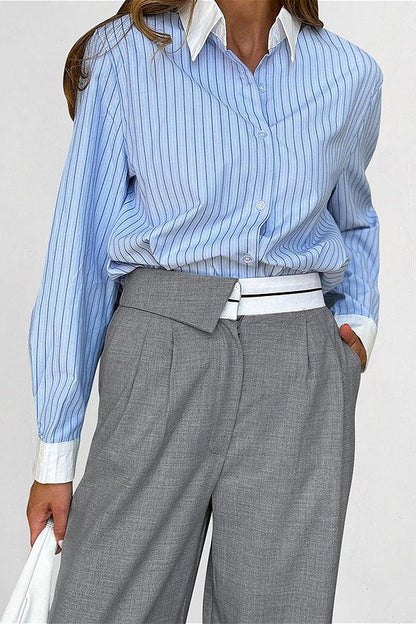 Contrast Color Grey Versatile Office Casual Pants