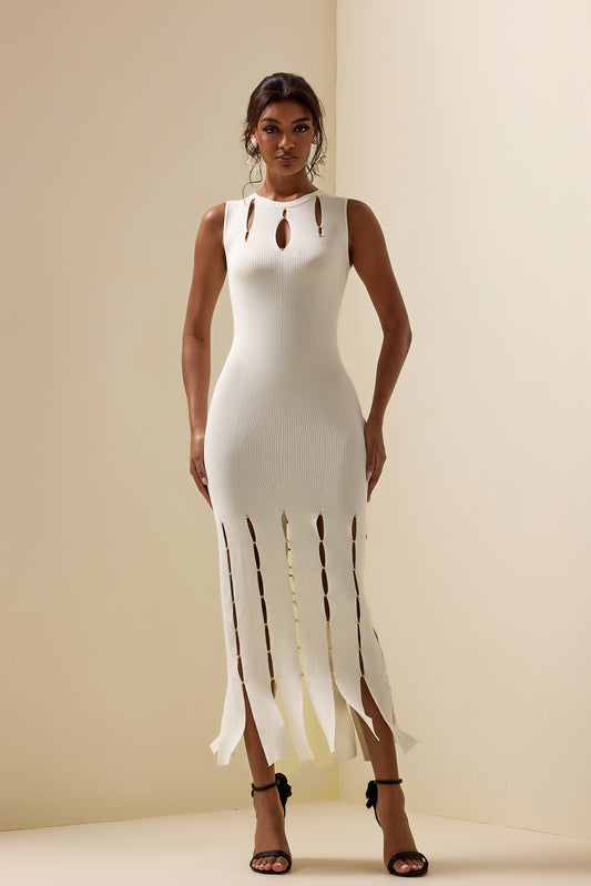 Knit Solid Cut-Out Sleeveless Midi Dress