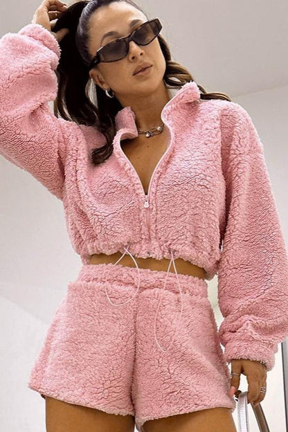 | Fleece Lined Cropped Two Piece Set