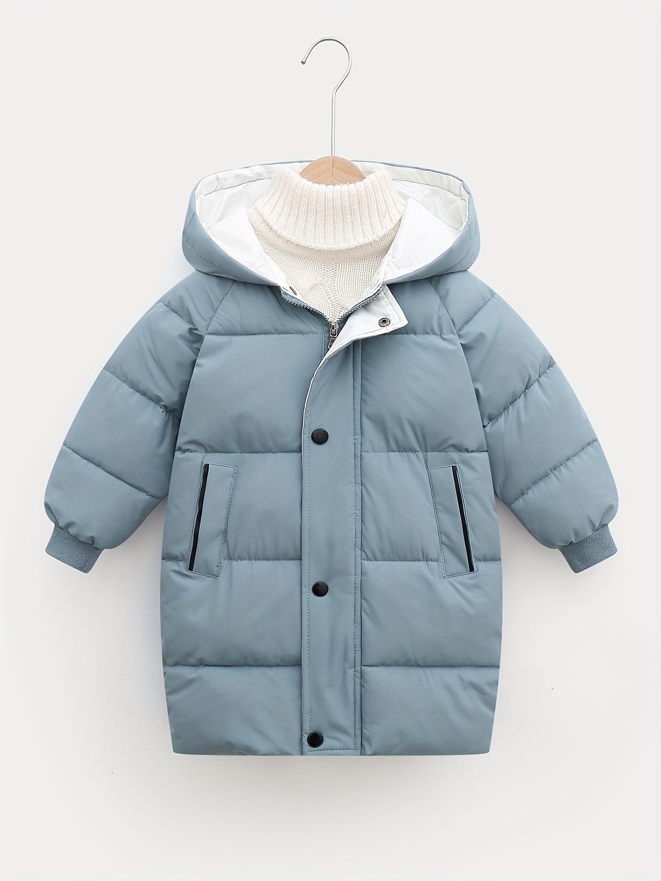 Hooded Jacket Medium Length Warm Zip Up Coat Winter