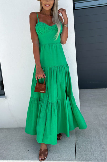 Charming Endearment Linen Blend Tiered Back Lace-up Maxi Dress