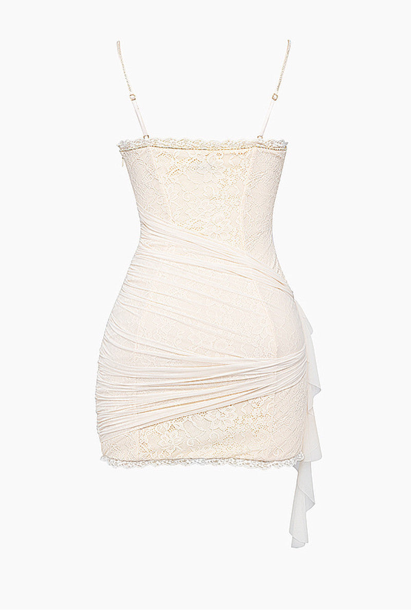 Lace 3D Floral Backless Slip Mini Dress