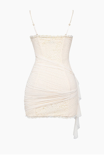 Lace 3D Floral Backless Slip Mini Dress