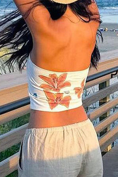 Margovil Strapless Tube Floral Print Crop Top
