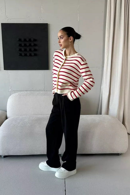 Short Striped Knit Cardigan