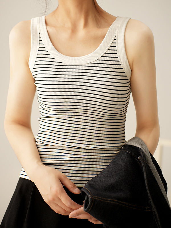 Striped Print U Neck Tank Top