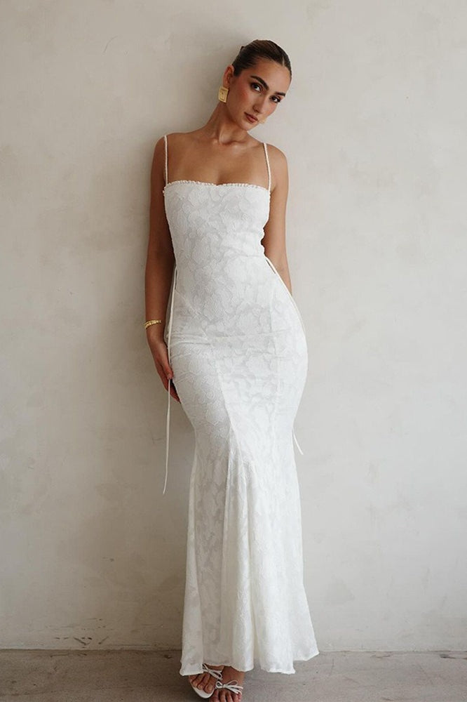 Floral Jacquard Spaghetti Strap Mermaid Formal Gown
