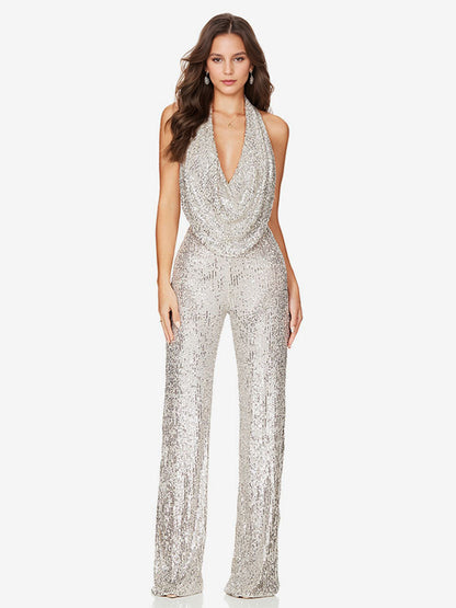 Sequin Jumpsuit Semi Formal Sleeveless Club Nightwear For Women