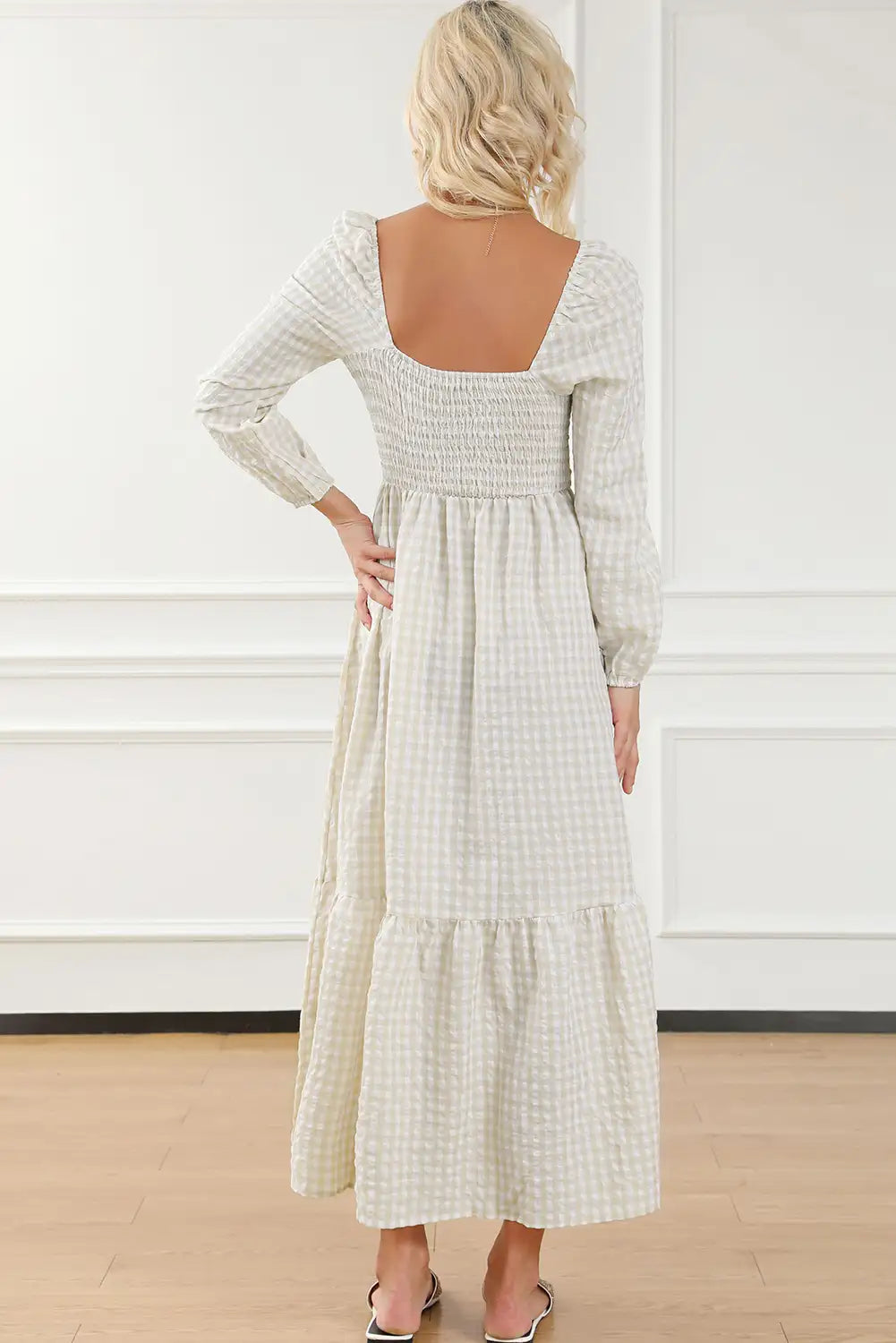 chic khaki plaid maxi dress