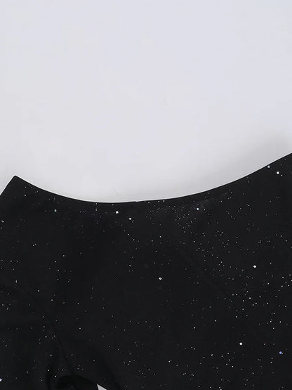 Gathered Sparkling One-Shoulder Long Sleeve Bodycon Party Dress