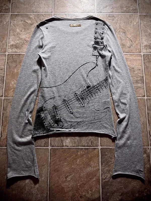 Dark Guitar Print Long Sleeve