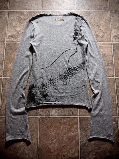 Dark Guitar Print Long Sleeve
